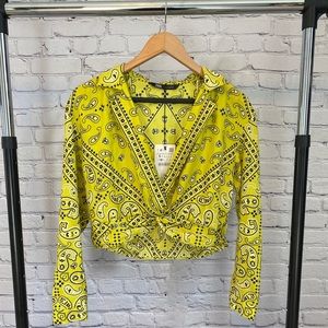 ZARA NWT neon yellow cropped bandana top